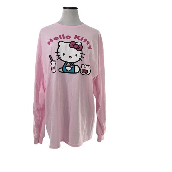 Sanrio Hello Kitty Long Sleeve Pullover Shirt Women 2XLLogo Pink License Product - Picture 1 of 8